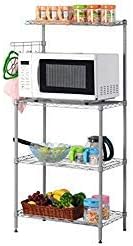 LANGRIA 3 Tier Microwave Stand Storage Rack, Kitchen Wire Shelving Microwave Oven Baker’s Rack with Spice Rack Organizer, Silver Grey