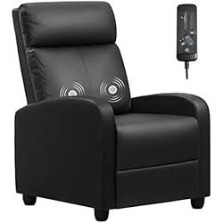 Furniwell Massage Recliner Chair for Living Room Adjustable PU Leather Reclining Chair Home Theater Seating Modern Winback Single Sofa for Adults with Footrest (Black)