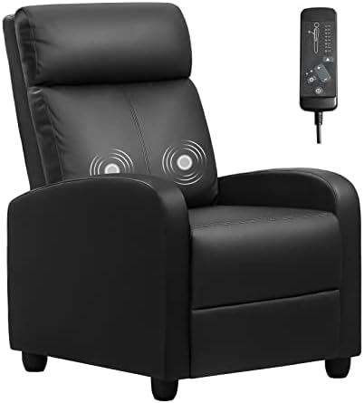 Furniwell Recliner Chair Massage Recliner Sofa Chair Adjustable Recliner Home Theater Seating Modern Living Room Recliners with PU Leather Padded Backrest and Thick Seat Cushion (Black)