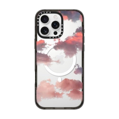 CASETiFY Impact Case for iPhone 16 Pro Max [Slim / 8.2 ft. 4X Military Grade Drop Protection/Compatible with Magsafe] - Clouds (Red) - Clear Black