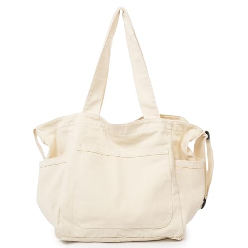 Image of MAYMOONER Multi-pocket Canvas Tote Bag Women Large Crossbody Bag
