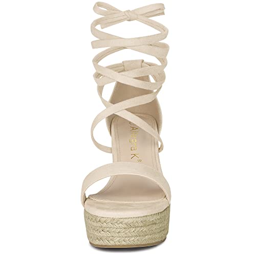 Allegra K Allegra K Women's Espadrille Platform Lace Up Wedge Beige Heels Sandals 6 M US