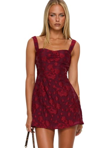Princess Polly Mcbeath Mini Dress Burgundy Burnout