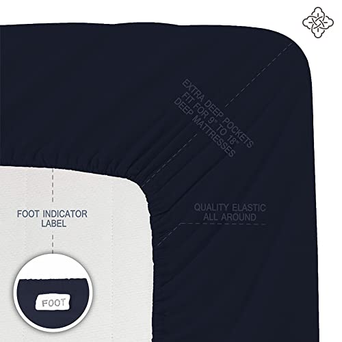 BIOWEAVES 100% Organic Cotton 1 King Size Fitted Sheet Only | 300 Thread Count Sateen Weave GOTS Certified with Deep Pocket - Navy Blue