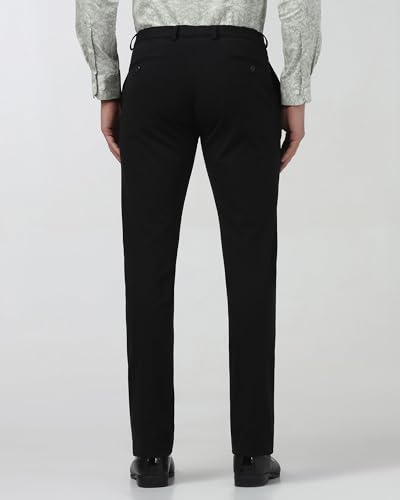 Image of Blackberrys Men's Nylon Blend Solid Slim Fit Formal Trousers Black