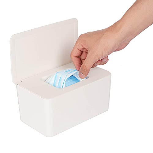 Aphbrada Face Mask Dispenser Baby Diaper Wet Wipes Dryer Sheet Dispenser Storage Box Holder Countertop For Home Bathroom, Easy Open & Close Wipe Container With Lid, Fits Universal Masks (White) #TOP2