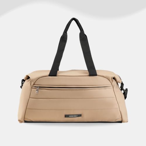 Image of Assembly Premium Weekender Duffle Bag with Attachable Shoulder Strap, Beige, 43 Liters