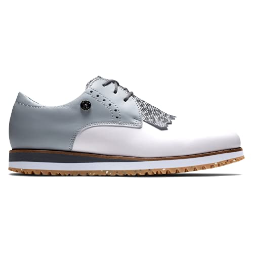 Footjoy Women's Sport Retro Previous Season Style Golf Shoe, White/Grey/Leopard, 10 #TOP2