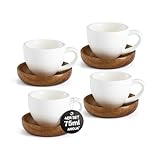 AMOJA 4er Set Espressotassen mit Untertassen – Weiß, 75ml Dickwandige Keramik-Espressotassen Set, Lang Warm Haltend, Stapelbares Design & Spülmaschinenfest