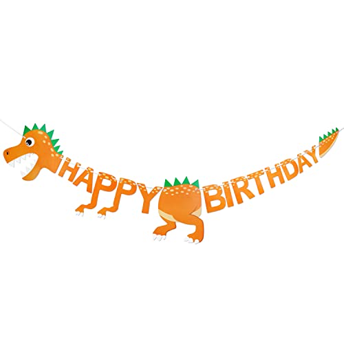 Image of 3D Dinosaur Happy Birthday Banner Sign Happy Birthday Bunting Banner Garland for Kids Girls Baby Dinosaur Birthday Party Decorations Swallowtail Flag Birthday Party Supplies(Orange)