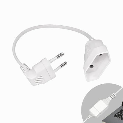 Przedłużacz 90 stopni, płaski, z wtyczką Euro typu C, EU, 2-biegunowy przedłużacz 0,6 m, do PC, komputera, Pdu, USB, biały
