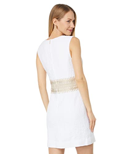 Lilly Pulitzer Rubina Stretch Shift Sleeveless Dress For Women - 100% Cotton, Straight Hemline, With Square Neckline Resort White Pineapple Pucker Jacquard 10 One Size #TOP1