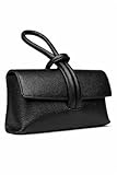 LeahWard Women's Leather Clutch Bag With Loop Handle (Black)