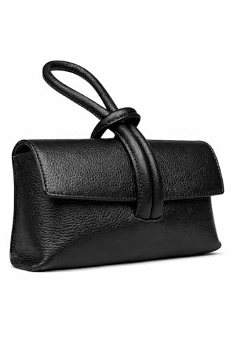 LeahWard Women's Leather Clutch Bag With Loop Handle (Black)
