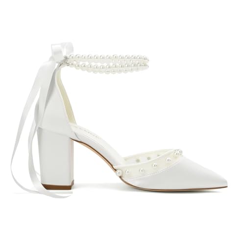 Wedding Shoes for Bride Block Heel Bridal Heels Closed Toe Pearl Heels Bridal Shoes4