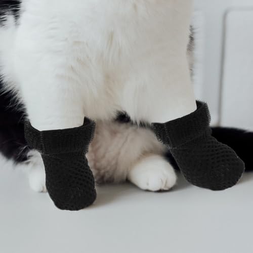 Image of 4Pcs Adjustable Cat Claw Caps - Anti-Scratch Foot Covers for Cats Soft Breathable Polyester Mittens for Medicine Feeding Indoor Outdoor Use