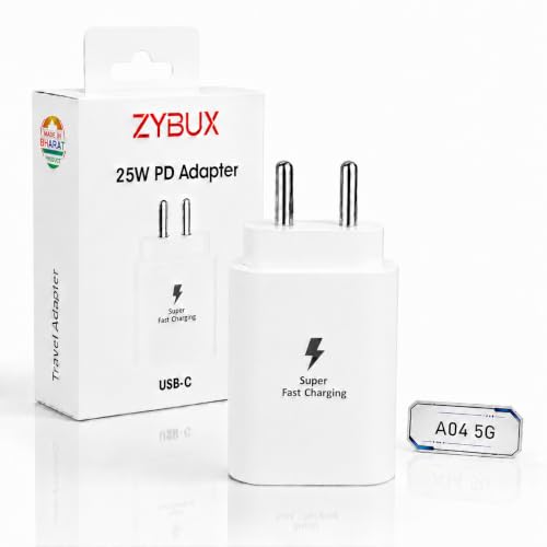 Image of 25W Type-C Superfast Charger Power Adapter Compatible with Galaxy A04 /A05 /A06 /A07 /M14 /M15 /M16 /M17|F34 /F35 /F36 /F37 /Tab S8|S9|S10 Series and Other USB-C Devices 25 Watt Quick Charging Brick, White