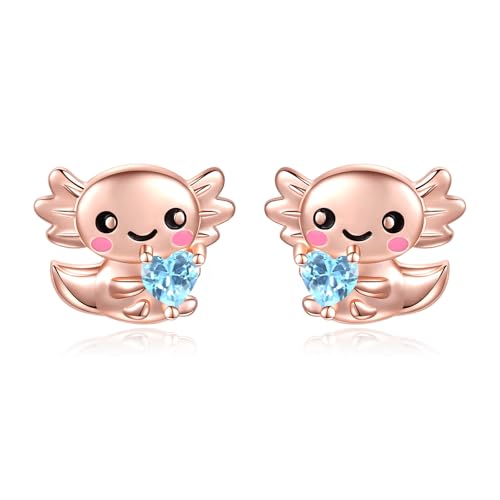 Sterling Silver Axolotl Stud Earrings Hypoallergenic Adorable Axolotl Earrings Stud Cute Animal Jewelry Gifts for Friend Daughter Women (March)