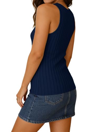 Image of INFITTY Womens Ribbed Tank Tops High Neck Slim Fitted Sleeveless Shirt Basic Knit Casual 2026 Summer Going Out Y2k Clothes