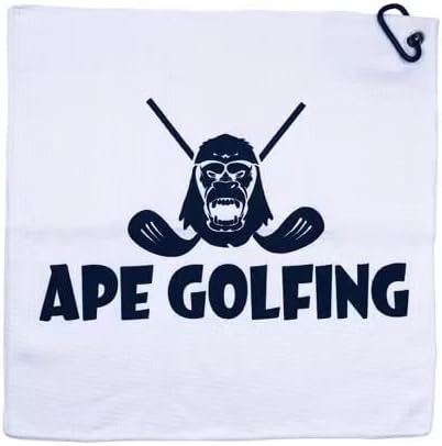 Ape Golfing Golf Towels for Golf Bag Golf Towels with Aluminium Alloy Carabiner in All Black Finishing | Microfiber with Waffle Pattern (White)