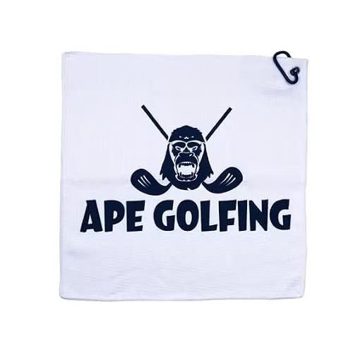 Ape Golfing Golf Towels For Golf Bag Golf Towels With Aluminium Alloy Carabiner In All Black Finishing | Microfiber With Waffle Pattern (White) #TOP1