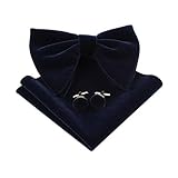 Lovacely Mens Oversized Velvet Bow Tie Vintage Tuxedo Big Bowtie and Pocket Square Cufflinks Set 250
