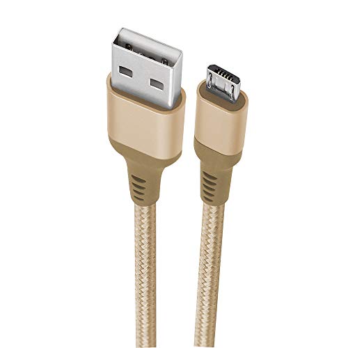 Cabo micro usb, nylon trançado, 1MT, Dourado, ESMIGO, Geonav