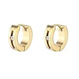 Delicados aretes de aro, aretes de aro para mujer con circonita cúbica de acero inoxidable, Acero inoxidable, Circonita cúbica