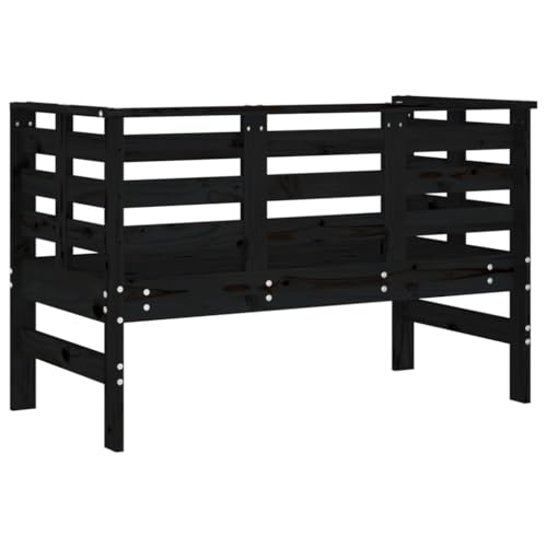 Banco de jardín negro 111,5 cm de madera de pino con respaldo 7