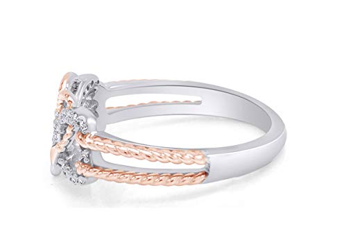 1/10 Ct Natural Diamond Two Tone Heart Infinity Anchor Rope Promise Ring 14K White Gold Over Sterling Silver (I-J Color, I2-I3 Clarity, 0.10 Cttw) Ring Size-7 #TOP2