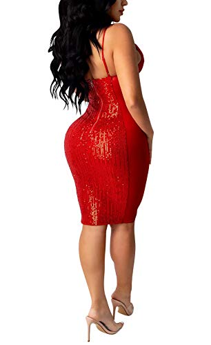 Aro Lora Womens Sexy Sleeveless Lace Sequin Glitter Backless Bodycon Club Midi Dress Medium Red #TOP1