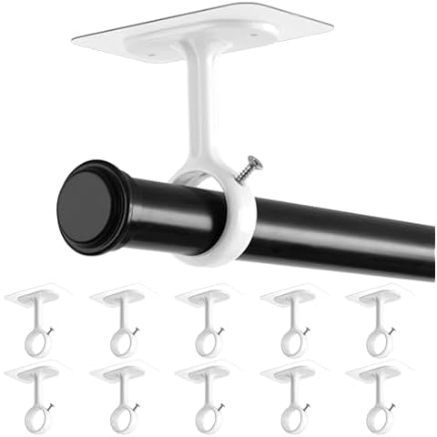MUAKIOY Curtain Rod Ceiling Mount Holders (10-Pack), No Drilling Self Adhesive Curtain Rod Brackets, No Screw Curtain Hanger Hooks for Shower Closet (White) Cover