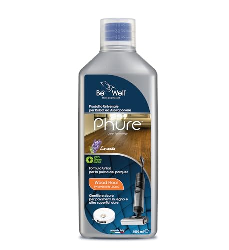 PHURE Detergente Concentrato per Robot Lavapavimenti e Aspirazione con Igienizzante Multisurface 1000ml pulizia senza aloni e sostenibile Adatto a tutti i Robot (WOOD - PARQUET, Lavanda)