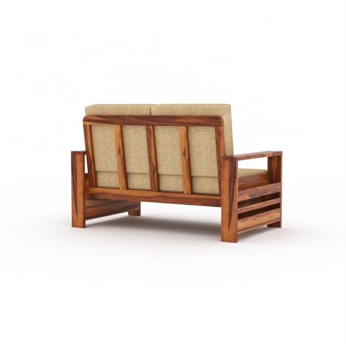 Image of Sheesham Wooden 4 Seater Sofa for Living Room | Rosewood 4 Seater Cushion Sofa with Side Rack | Solid Wood Sofa Set for Lounge (2+2,Honey)