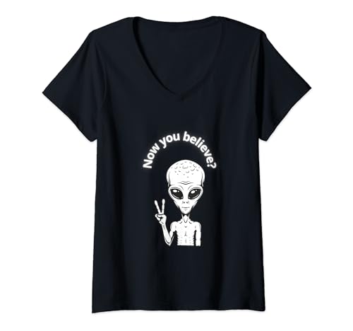 Divertida camiseta Alien UFO OVNI Spaceship Design Hello Camiseta Cuello V