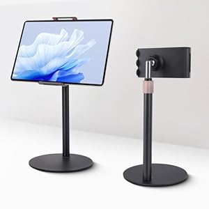 Tablet Stand Holder, Height Adjustable Portable Monitor Stand, 360 Degree Rotating, Aluminum Alloy Cradle Mount Dock for 4.7″-15.6″ Screen iPhone Samsung, iPad, Kindle, eBook Reader (932001A) (Black)