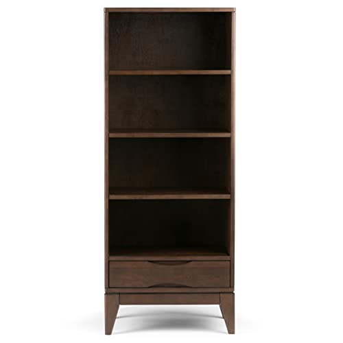 Image of SIMPLIHOME Harper Desk and Bookcase Bundle - 60 inch Wide Solid Wood Mid Century Modern Desk with Drawers and 24 inch Wide 4-Shelf Bookcase in Walnut Brown, Home Office Furniture (Set of 2)