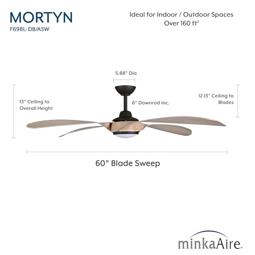 MINKA-AIRE F698L-DB/ASW Mortyn 60" 4-Blade LED Indoor/Outdoor Ceiling Fan in Dark Bronze and Ashwood Finish Blades with Etched Lens by MINKA-AIRE - Used condition - Image 8