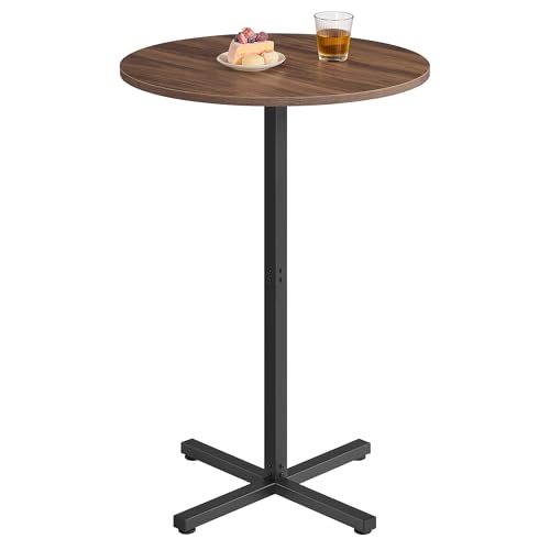 Image of VASAGLE Round Cocktail Table, High Top Bar Pub Table with Metal Frame and Cross Base, for 2-3 People, Modern, Easy to Assemble, 22.8 x 41.1 Inches, Natural Walnut ULBT361KE01S