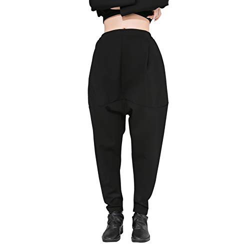 ellazhu Women Elastic Waist Black Harem Pants Street Loose Joggers GY2217 Black M