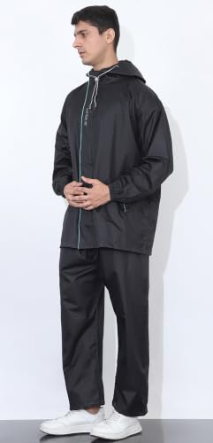 Image of Shasmi Men's Raincoat for Men Waterproof with Hood | Premium Polyester Rain Suit for Bike Riders | Leak Proof Full Body Rainwear Set with Pants | Heavy Duty Zipper (Rainy 290)