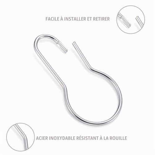 40 Crochets Rideau de Douche Métal Argent Fermeture LEBQ