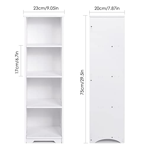 Bhfow Floor Cabinet, Bathroom Storage Cabinet With 4 Layers Storage Shelf, For Living Room, Bedroom, Kitchen And Office, Free-Standing, 8.66" L*7.87" W*29.5" H, White #TOP1