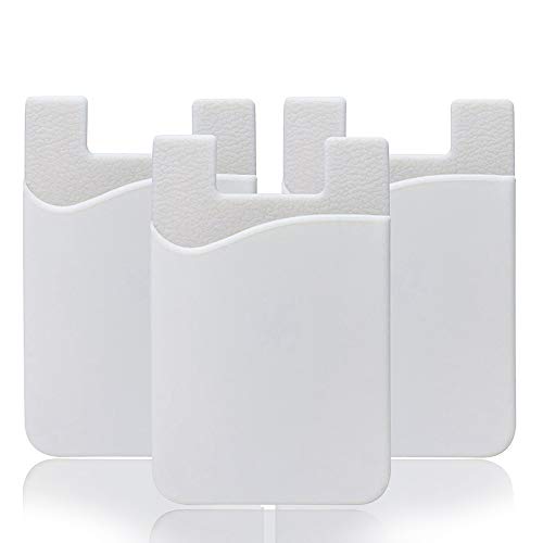 YWXTW Cell Phone Wallet, Silicone 3M Adhesive Stick-on Wallet for Credit Card, Ultra-Slim Id Holder Wallet Pouch Sleeve Pocket for Smartphones (iPhone/Android/Samsung Galaxy) (3 Pack White)