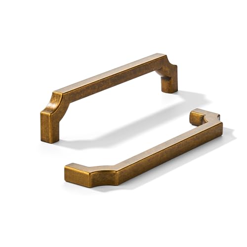 khtumeware 10-Pack 5 Inch Square Antique Brass Cabinet Pulls, Solid Zinc Alloy Heavy-Duty Handles for Kitchen/Bathroom Cabinets, Drawers & Cupboards (5 Inch Center to Center) by khtumeware - Used condition - US$26.39
