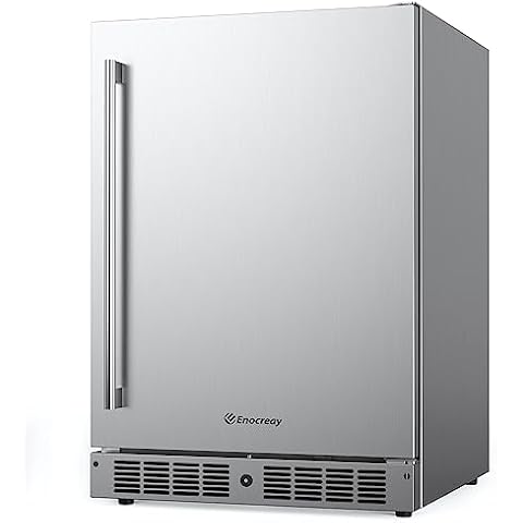 Enocreay 24 Inch Outdoor Beverage Refrigerator, 180 Cans Built-In Under Counter Beer Fridge Cooler with Lockable Stainless Steel Door for Kitchen Patio, Residential Home Bar or Commercial Cover