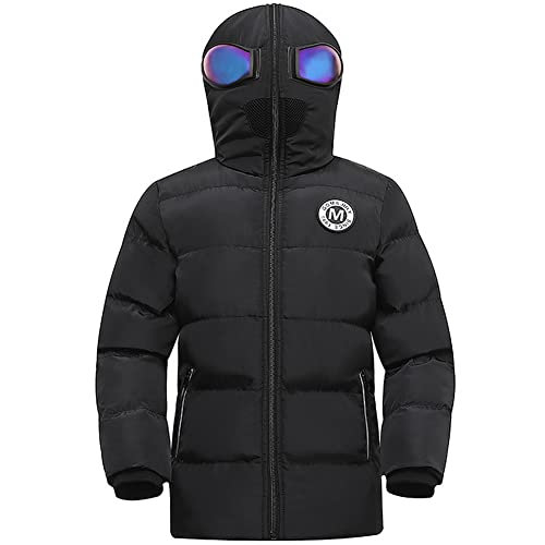 LCIGIA Kinder Winterjacke Jungen Daunenjacke mit Brille Warme Steppjacke Cartoon Jacke mit Kapuze Winddichte Outdoorjacke Atumungsaktiv Wintermantel, Schwarz, 152-158 Cover