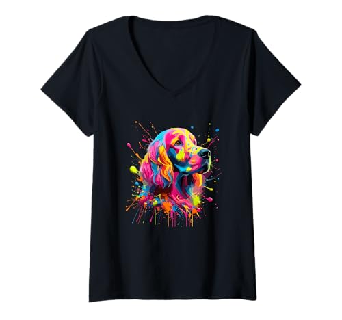 Femme Splash Art English Setter T-Shirt avec Col en V