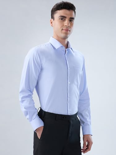 Image of Park Avenue Men Modern Slim Fit Solid Pattern Cotton Polyester Blend Semicutaway Collar Full Sleeve Formal Shirt