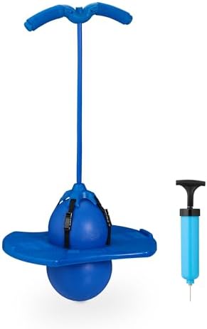 Relaxdays Pogo Ball, Saltador Niños, hasta 100 kg, Juguete Pelota Saltarina Exterior, 74 x 39 x 29 cm, con Asas, Azul